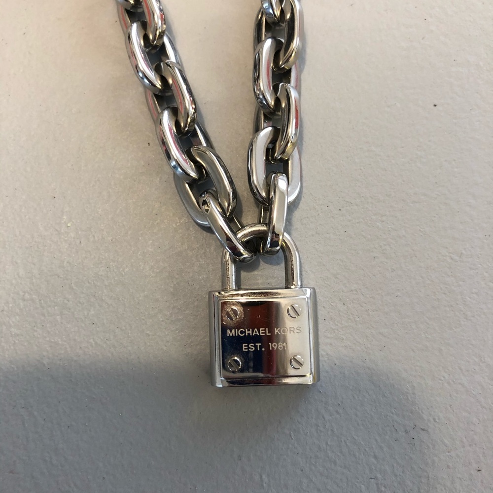 Sterling silver lock necklace from Michael Kors